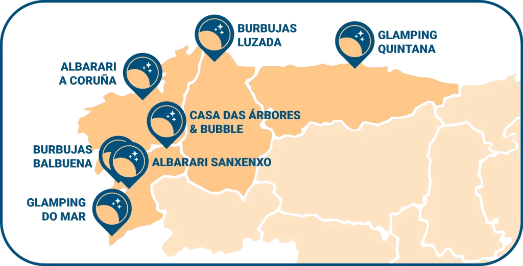 mapa hotel burbuja en galicia
